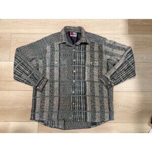 Fuel International News Shirt Men's M Rayon Cotton Textured Geometric Woven